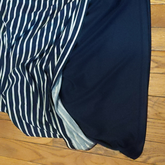 Loft, blue and beige stripes dress, side ruched, M petite, NWT - Picture 7 of 7